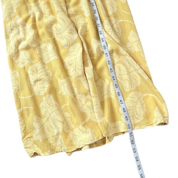 Yellow Palm Print Short Sleeve Scoop Neck Button Back Long Maxi Dress 1 (S) - Picture 3 of 8